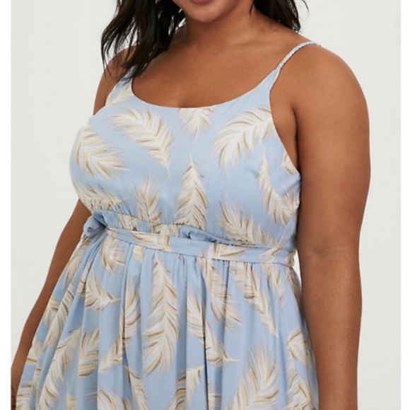 🆕 Light Blue Feather Challis Tie Midi Dress 3 3X 22 24 NWT Torrid New! - Picture 2 of 5